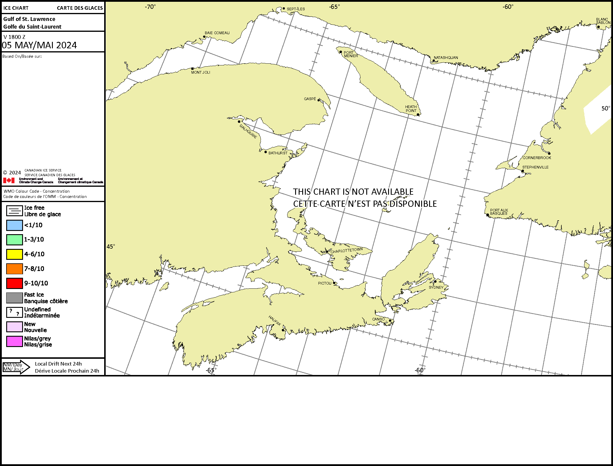 Daily ice chart: Concentration for the Gulf of St. Lawrence (Canada)